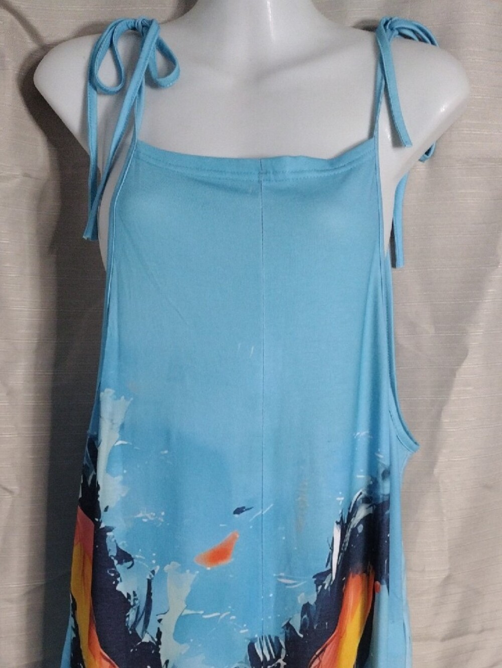 New Without Tags Blue Tie-Strap Wide Leg Jumpsuit Happy Dog Graphic Size Medium - Picture 2 of 8